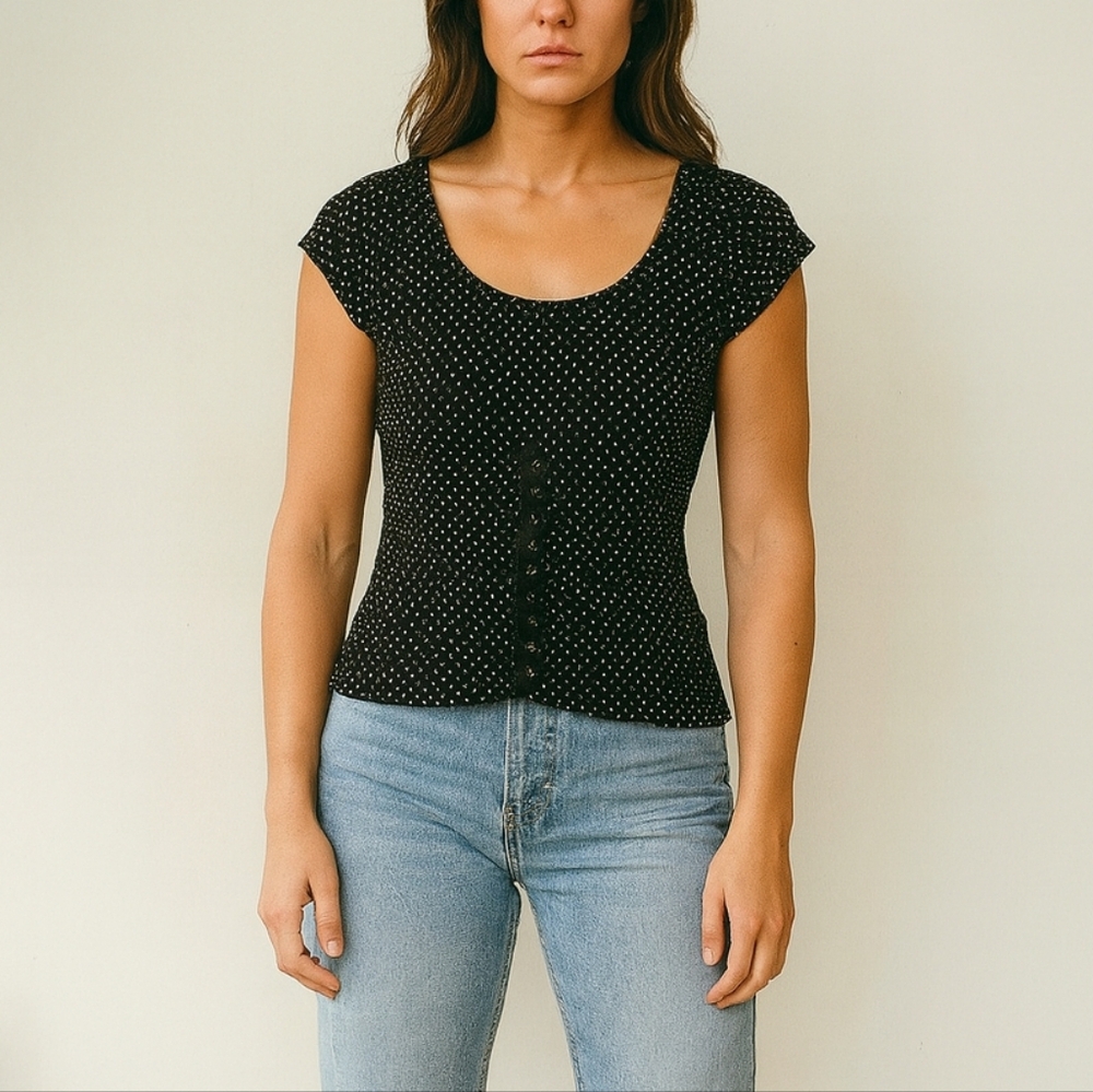 Y2K Black Polkadot Corset Vibes Top